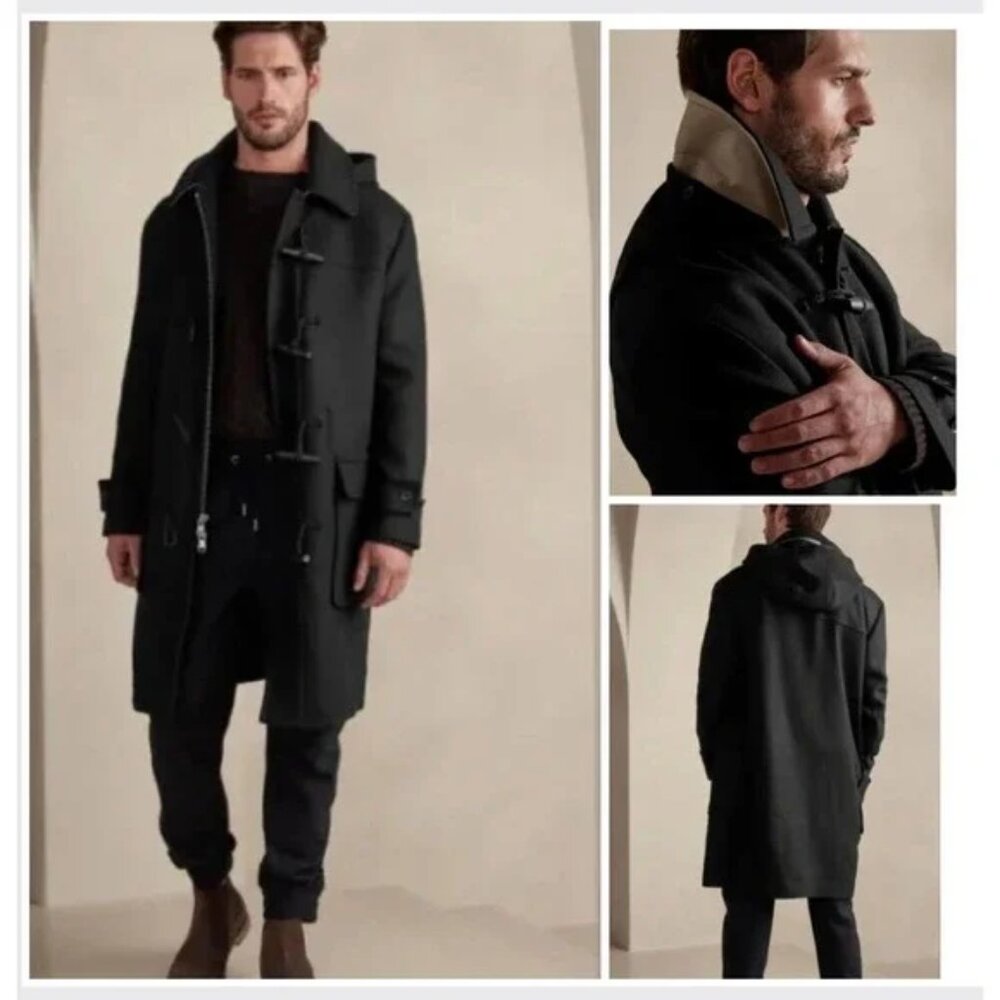NWT BANANA REPUBLIC BLACK WOOL HUNTER DUFFLE TOGGLE COAT XL $500